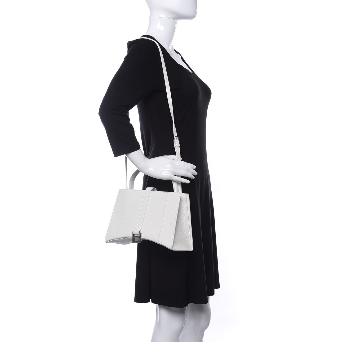 Grained Calfskin XS Hourglass East West Tote White