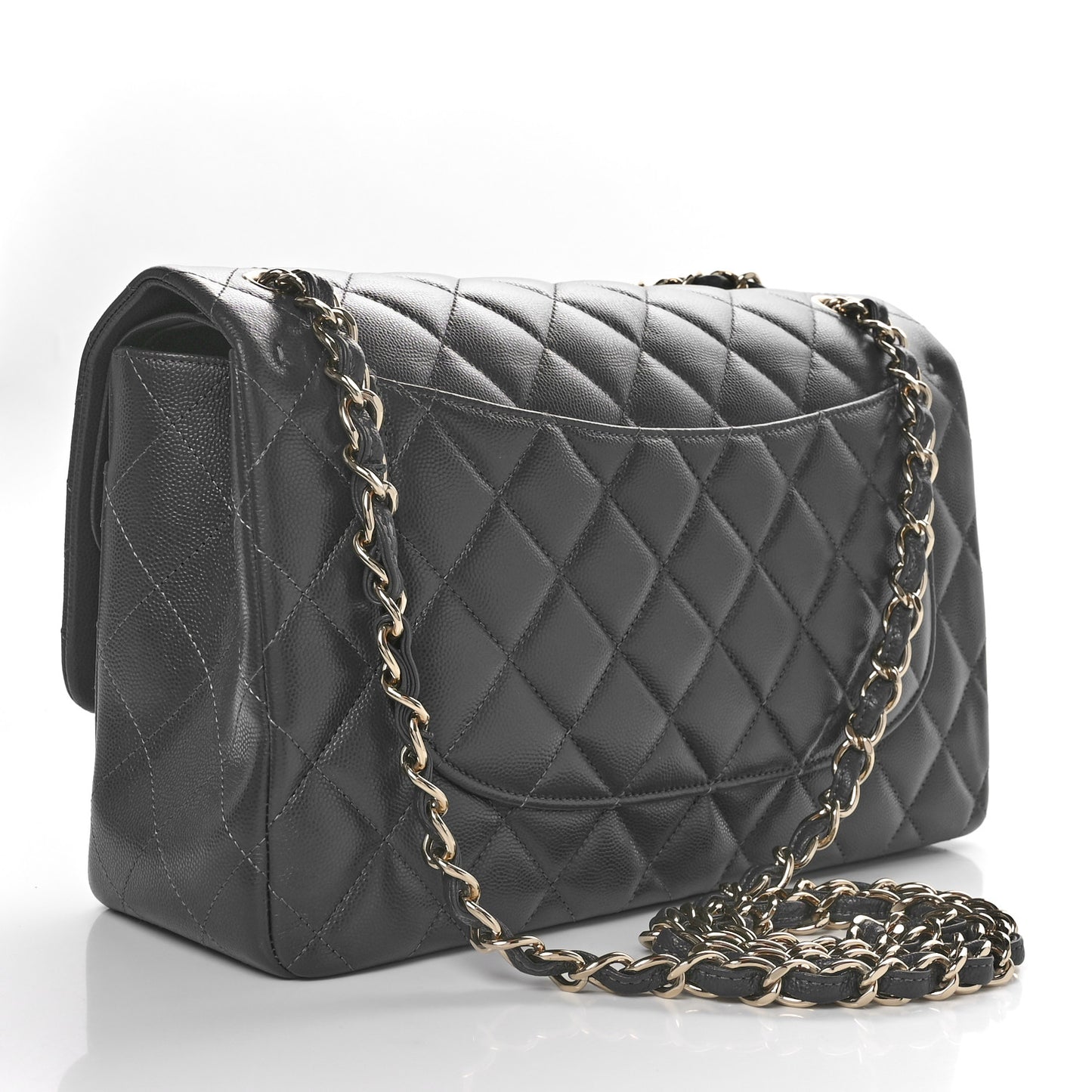 Caviar Quilted Jumbo Double Flap Dark Grey