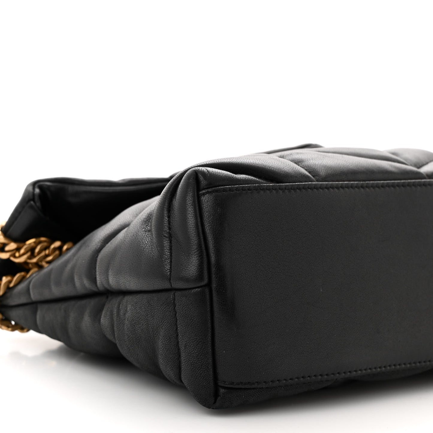 Lambskin Quilted Small Loulou Puffer Monogram Chain Satchel Black