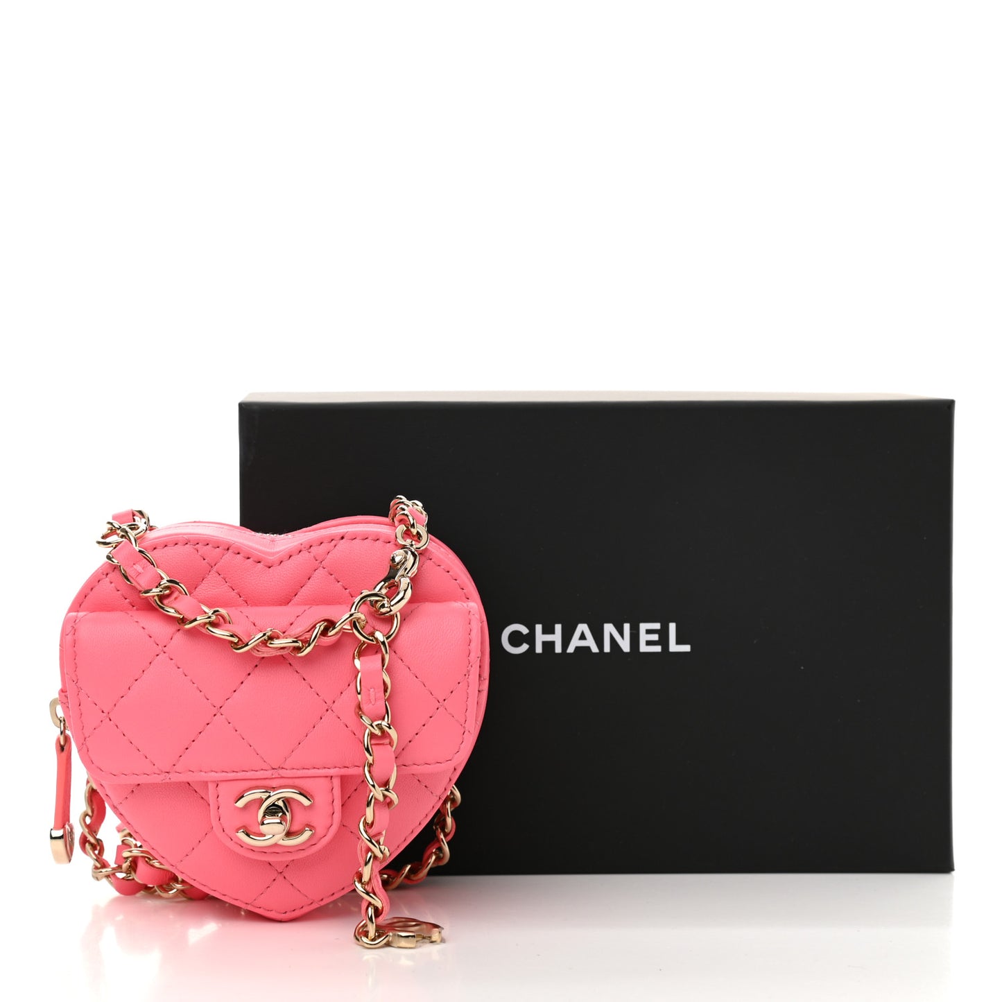 Lambskin Quilted CC In Love Heart Waist Belt Bag With Chain Pink