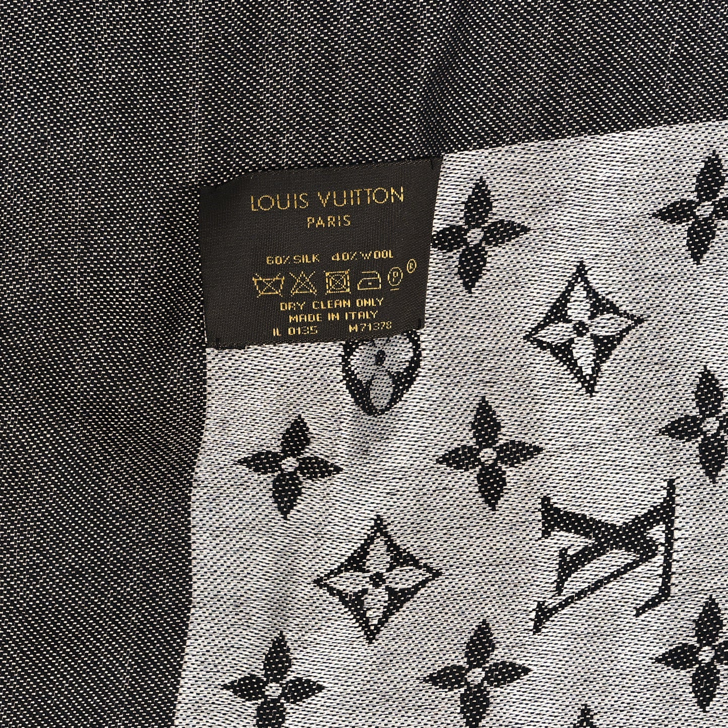 Silk Wool Monogram Denim Shawl Black