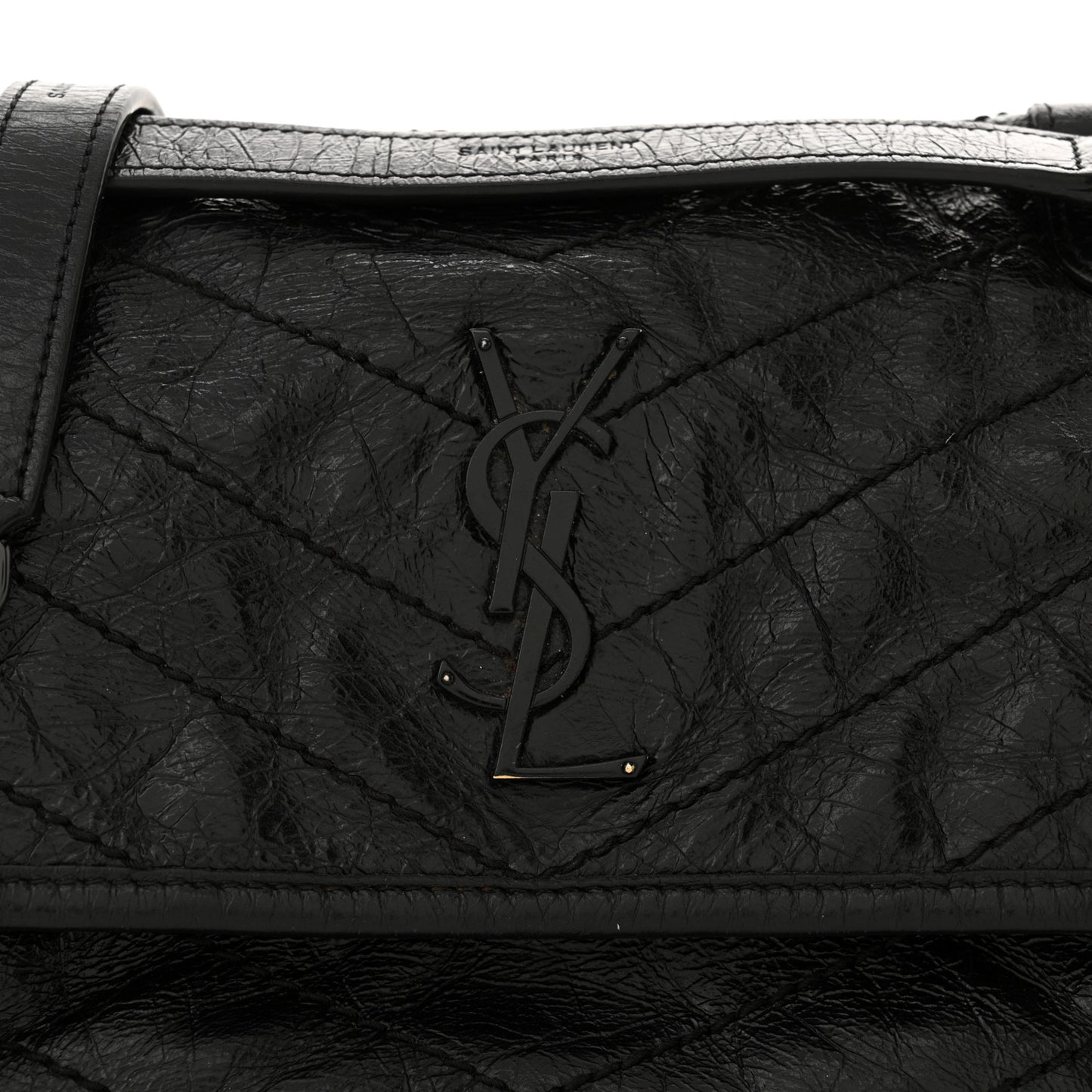 Crinkled Calfskin Matelasse Monogram Baby Niki Chain Satchel Black