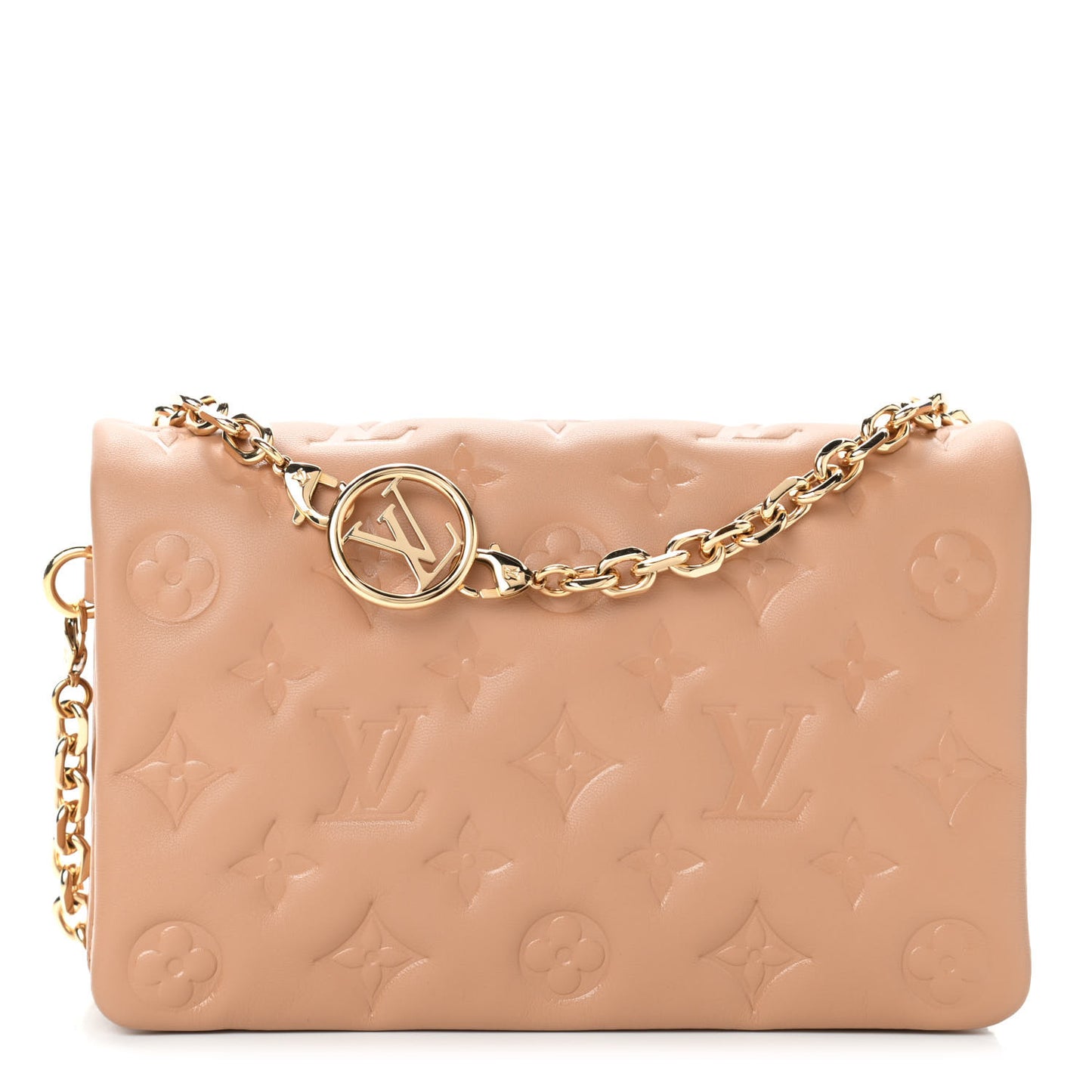 Lambskin Embossed Monogram Pochette Coussin Camel