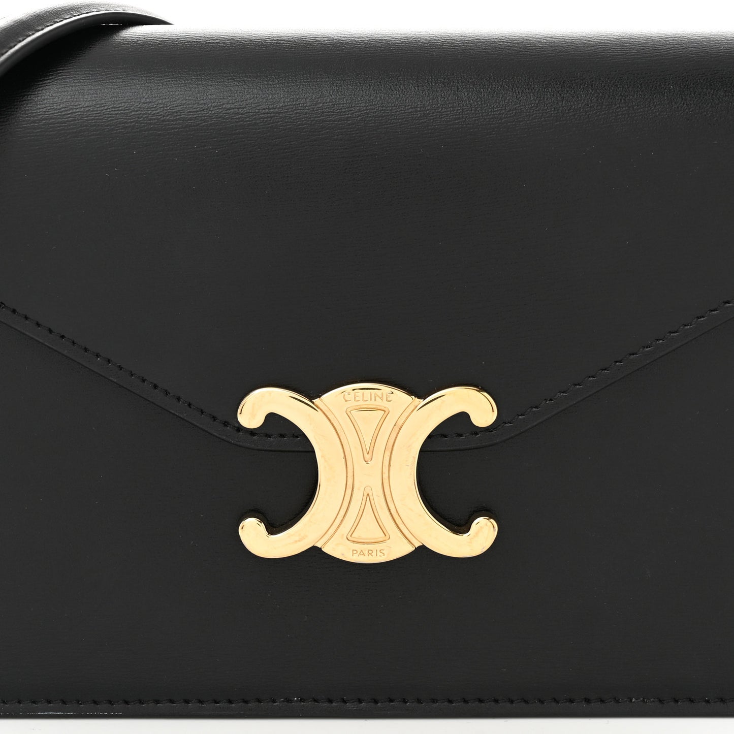 Shiny Calfskin Triomphe Margo Wallet on Chain Black