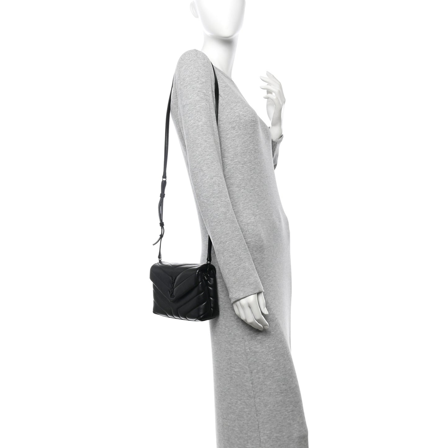 Calfskin Y Quilted Monogram Monochrome Toy Loulou Crossbody Bag Black