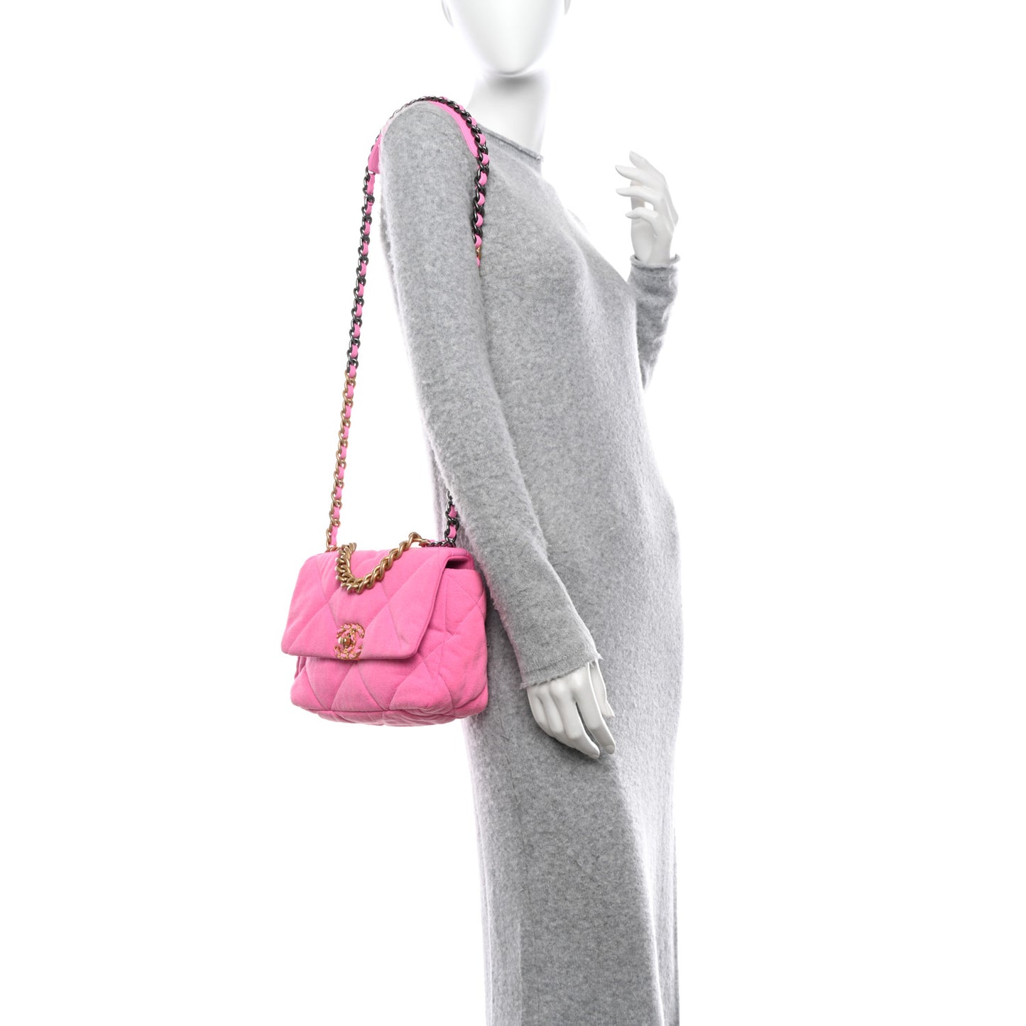 Denim Quilted Medium Chanel 19 Flap Neon Pink
