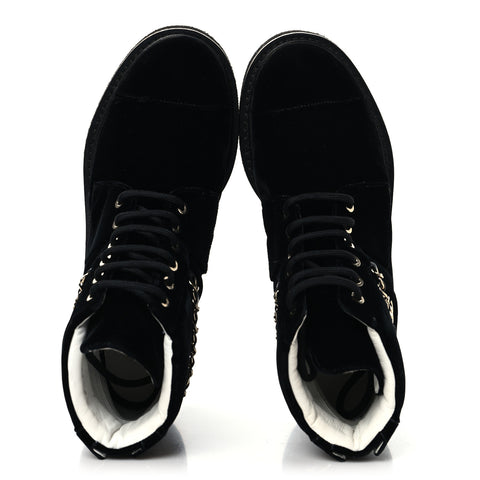 Velvet Chain Lace Up CC Short Boots 37 Black