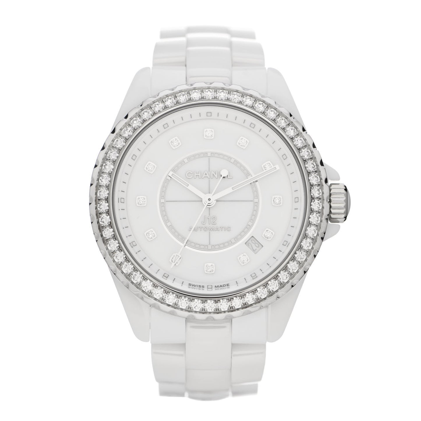 Stainless Steel Ceramic Diamond Bezel 38mm J12 Automatic Watch White
