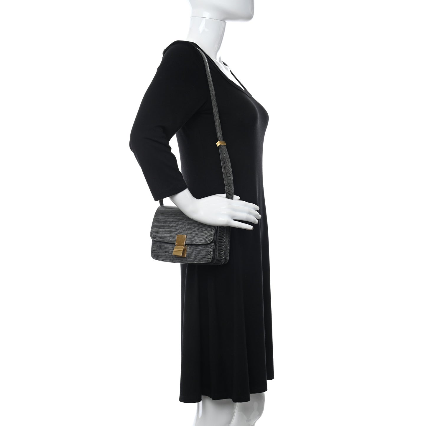 Lizard Small Classic Box Flap Bag Dark Taupe
