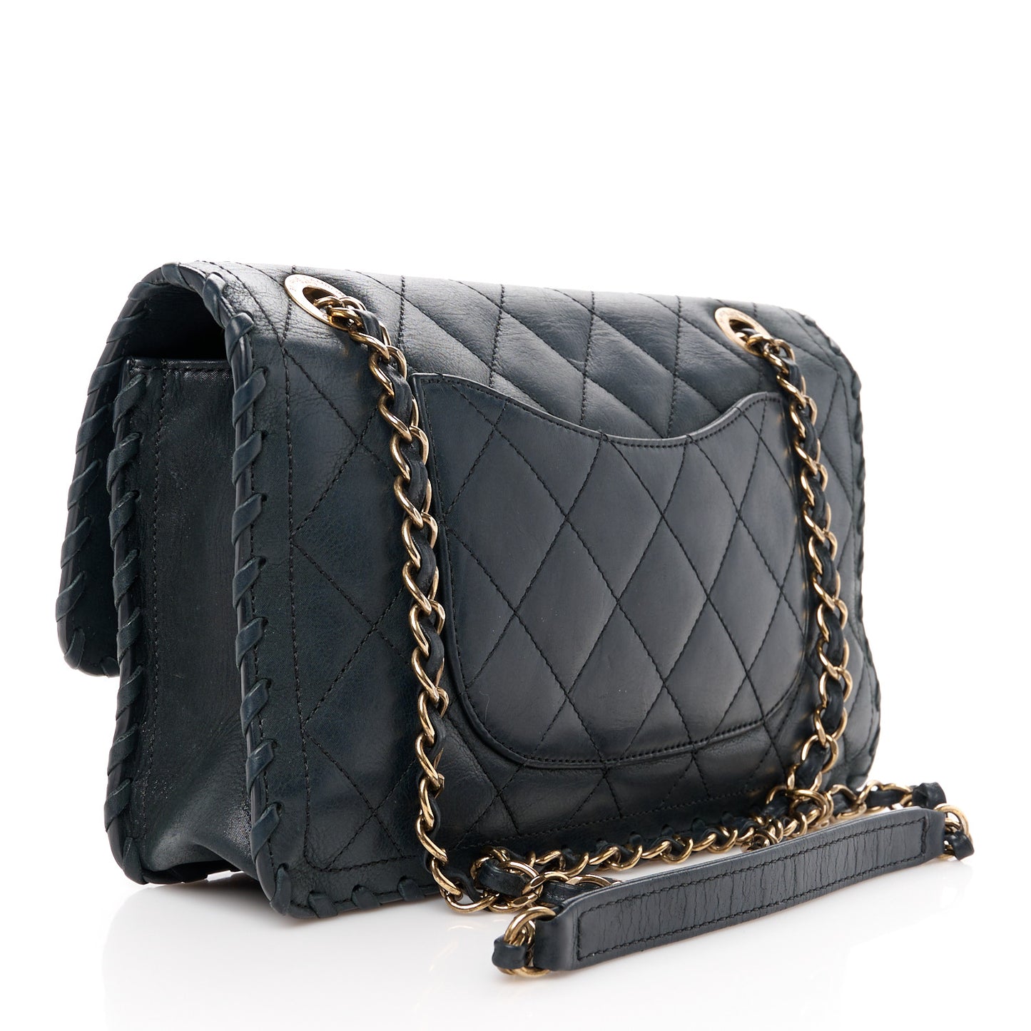 Iridescent Calfskin Small Happy Stitch Flap Black