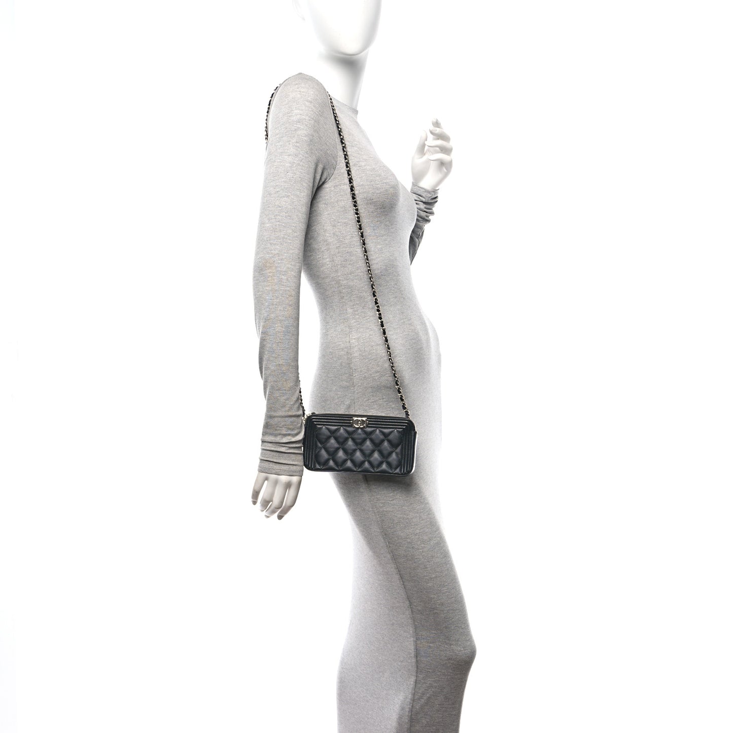 Lambskin Quilted Small Boy Clutch With Chain Black