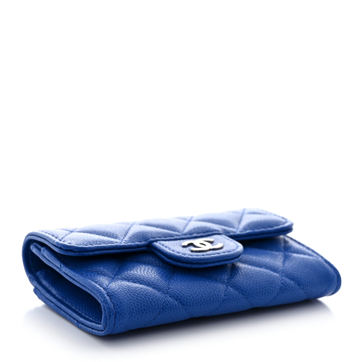 Caviar Quilted Flap Card Holder Wallet Blue