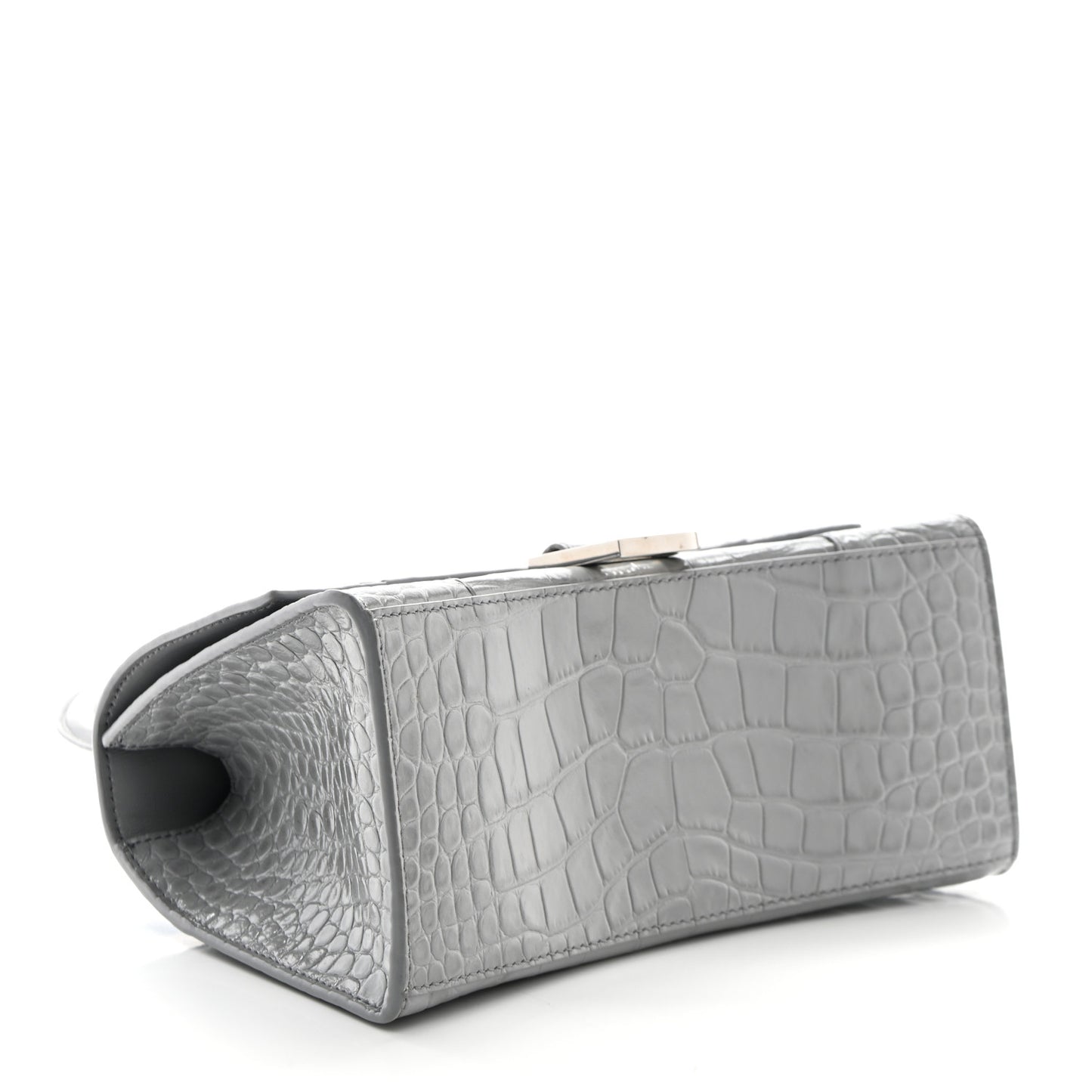 Shiny Calfskin Crocodile Embossed Small Hourglass Top Handle Bag Balenciaga Grey