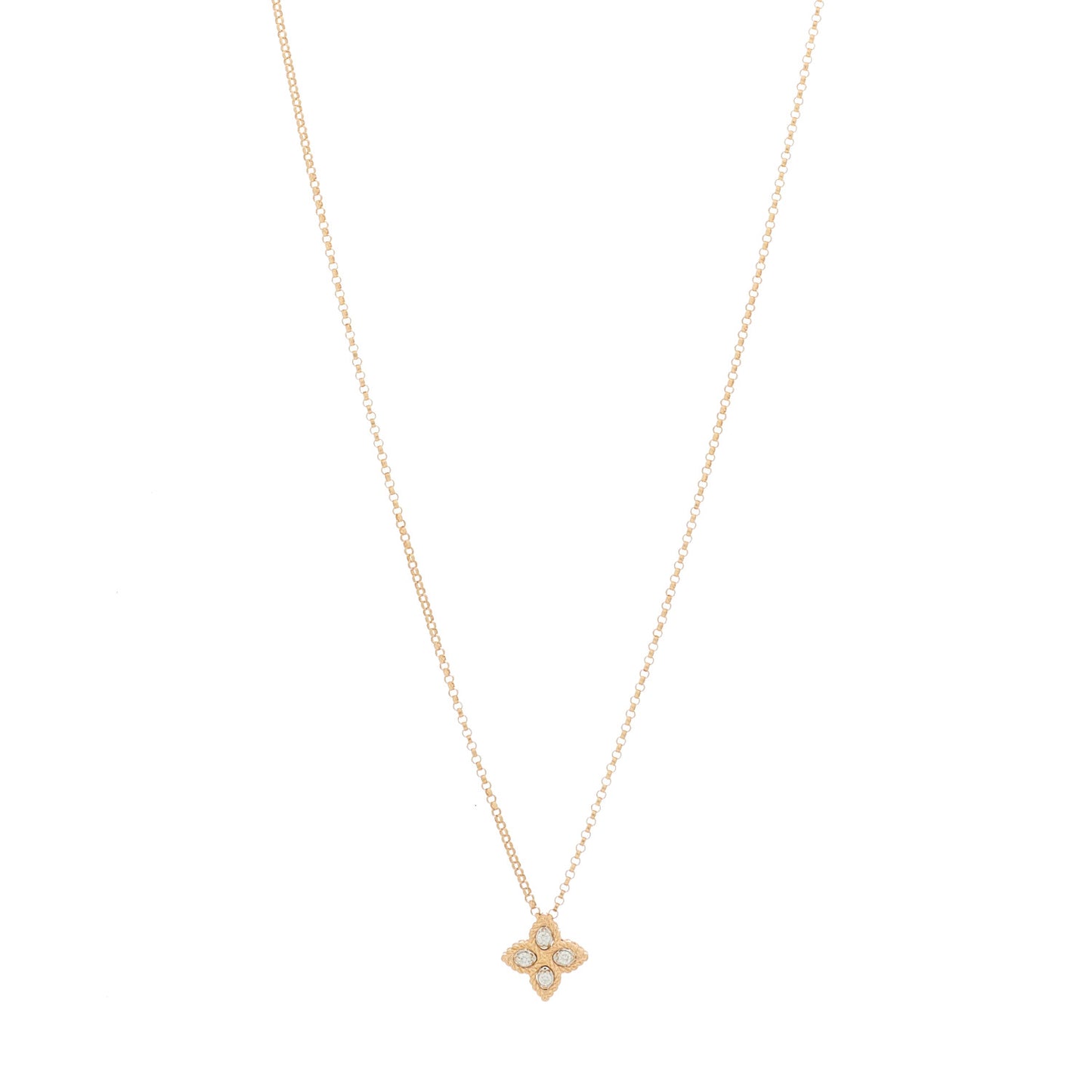 18K Rose White Gold Diamond Small Princess Flower Pendant Necklace