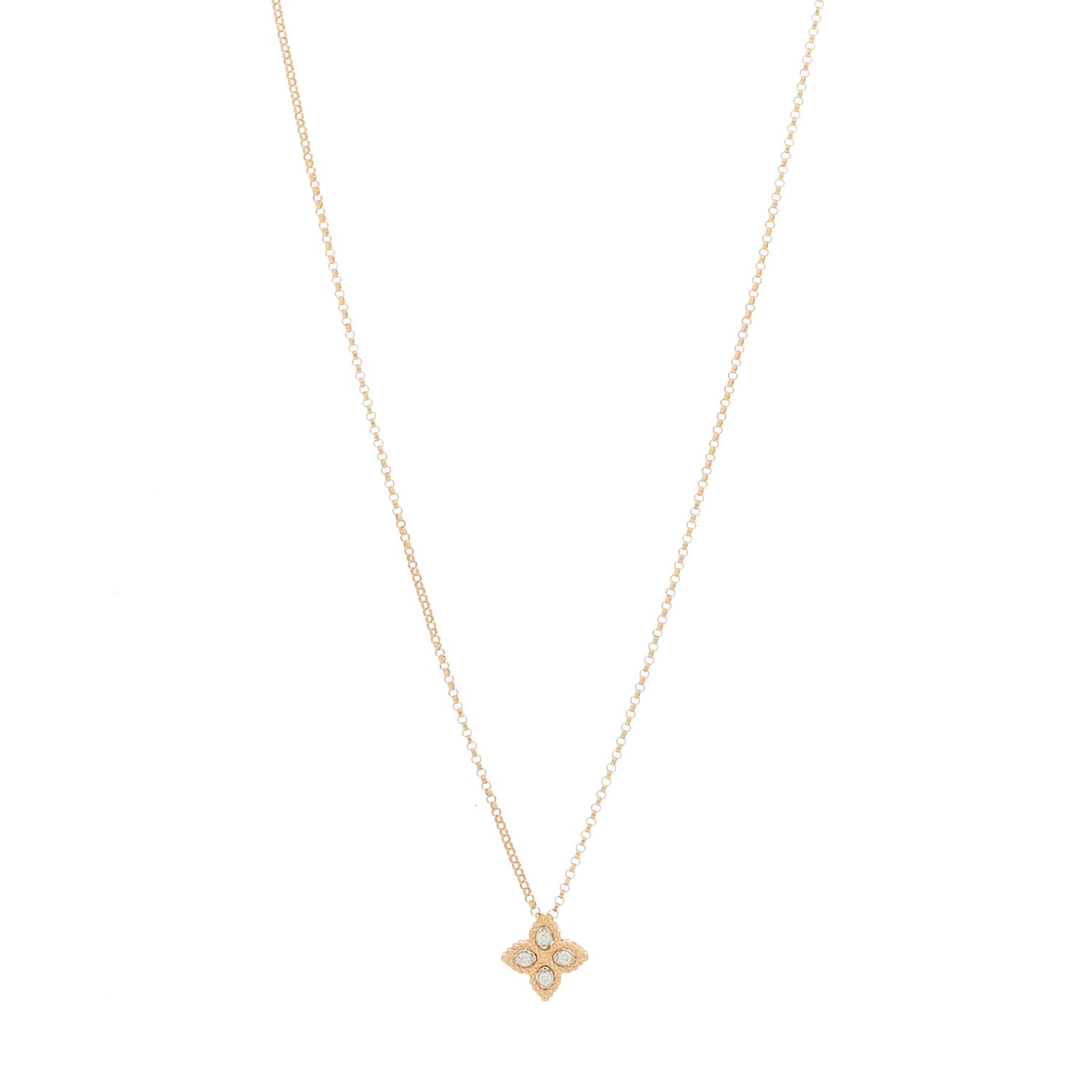 Roberto Coin 18K Rose White Gold Diamond Small Princess Flower Pendant Necklace 1 of 5