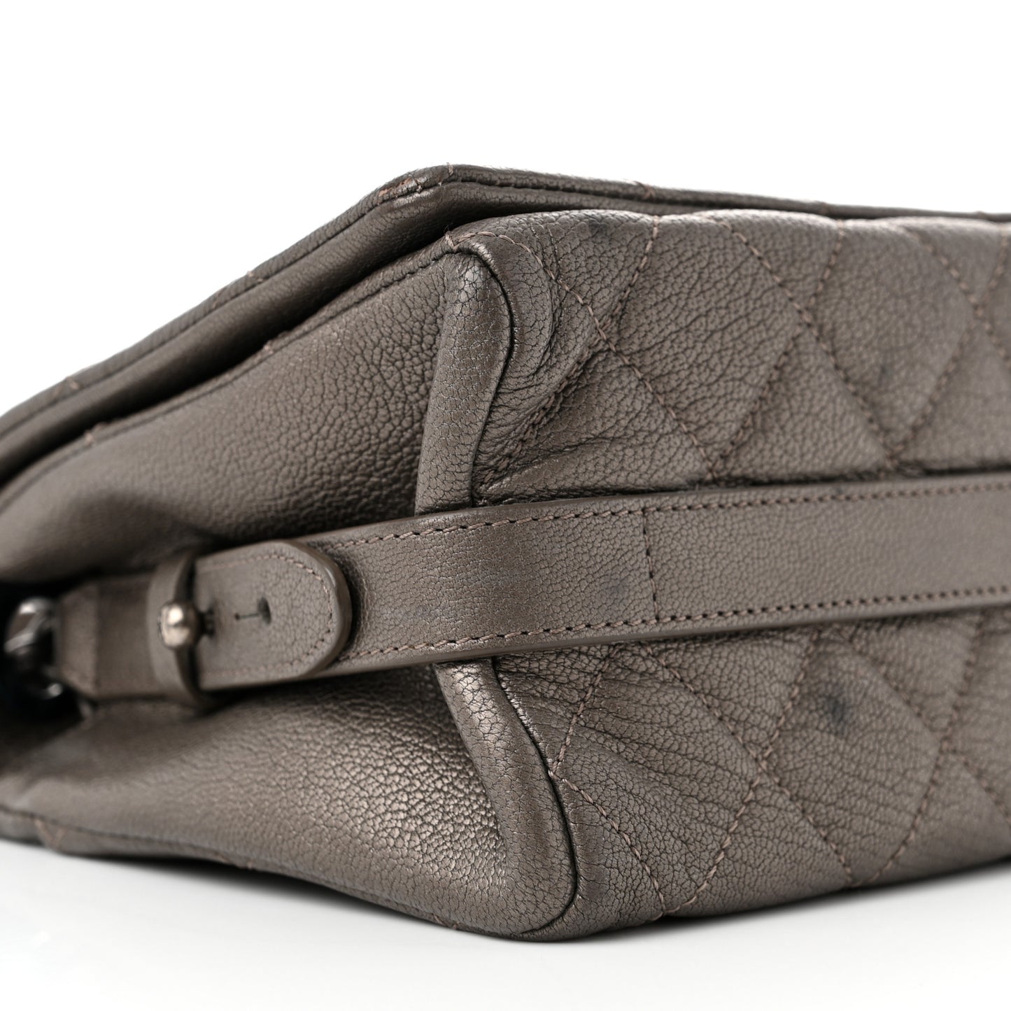 Metallic Goatskin Quilted Medium City Rock Flap Silver