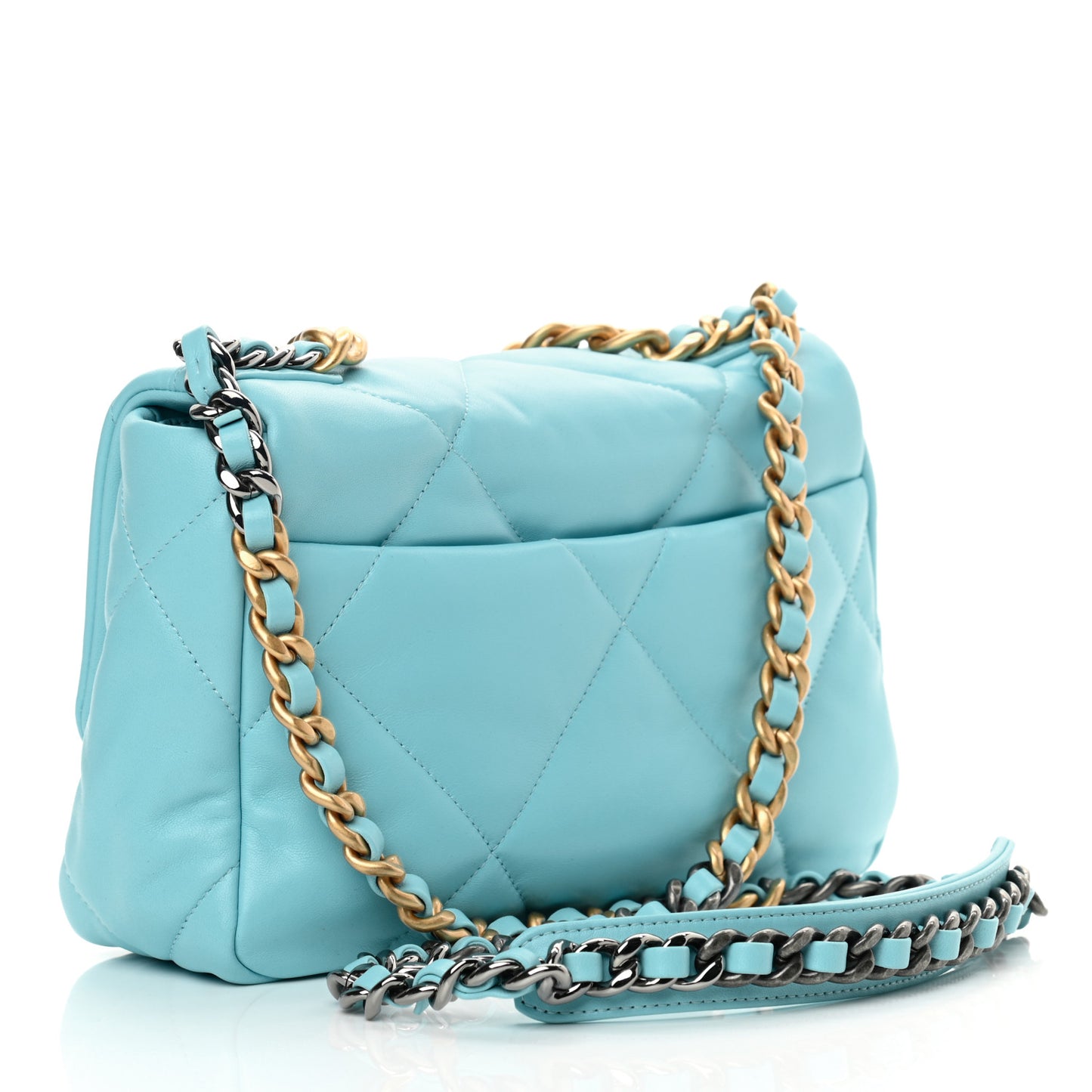 Shiny Lambskin Quilted Medium Chanel 19 Flap Light Blue