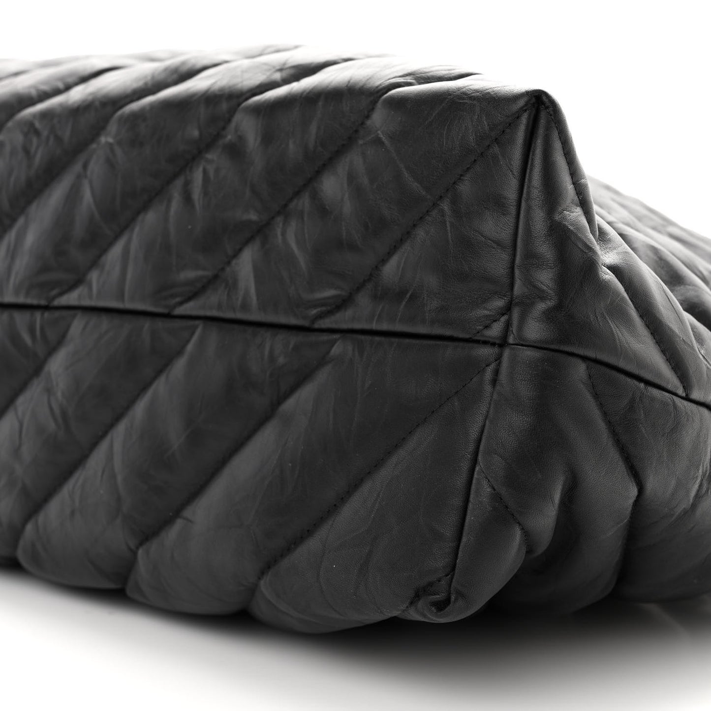Crushed Calfskin Quilted Matte Black Hardware Large Crush Carry All Tote Bag Black