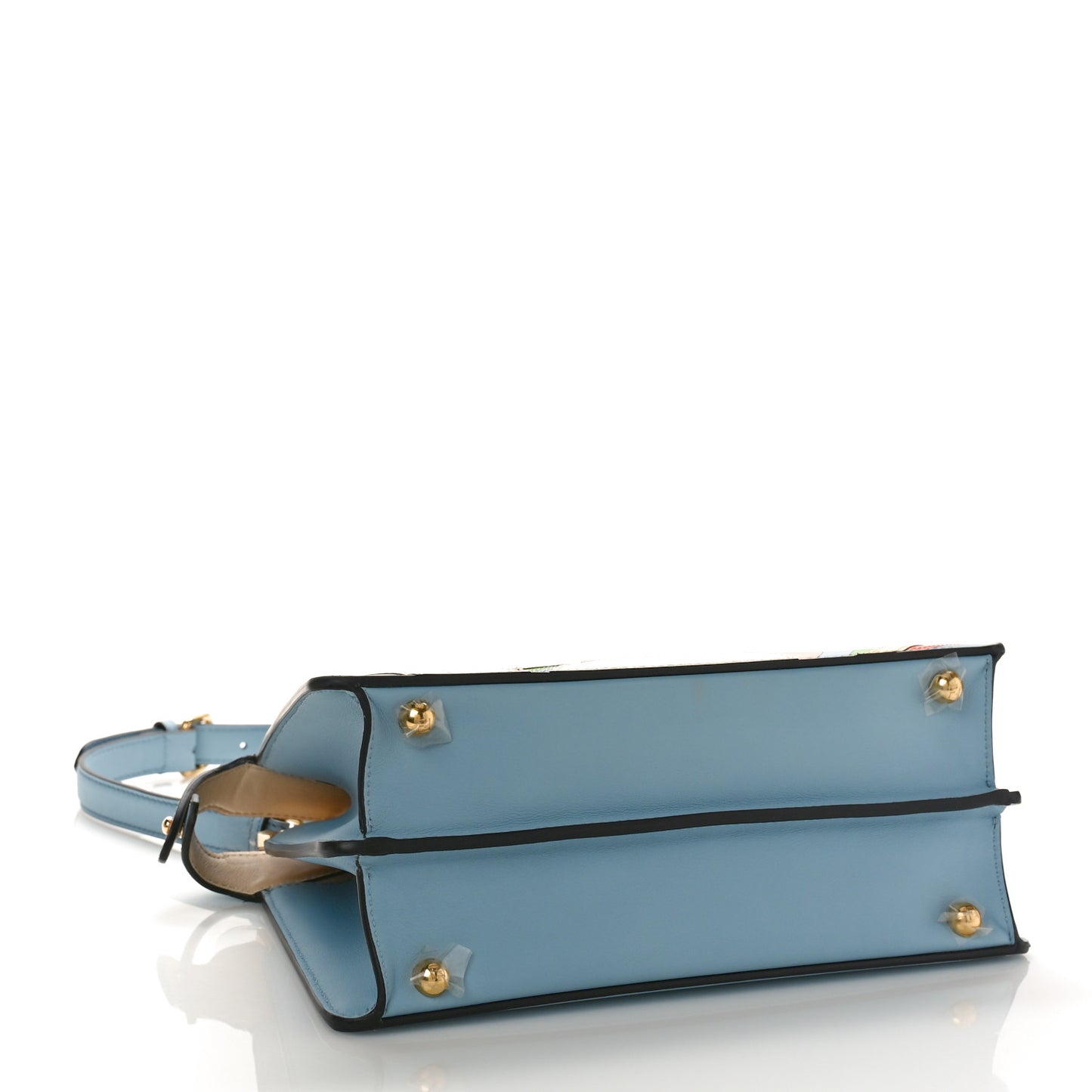 Vitello Seta Nappa Bi-Color Rainbow Girl Inlay Small Peekaboo I SEE U Satchel Azzurro Baby Multicolor