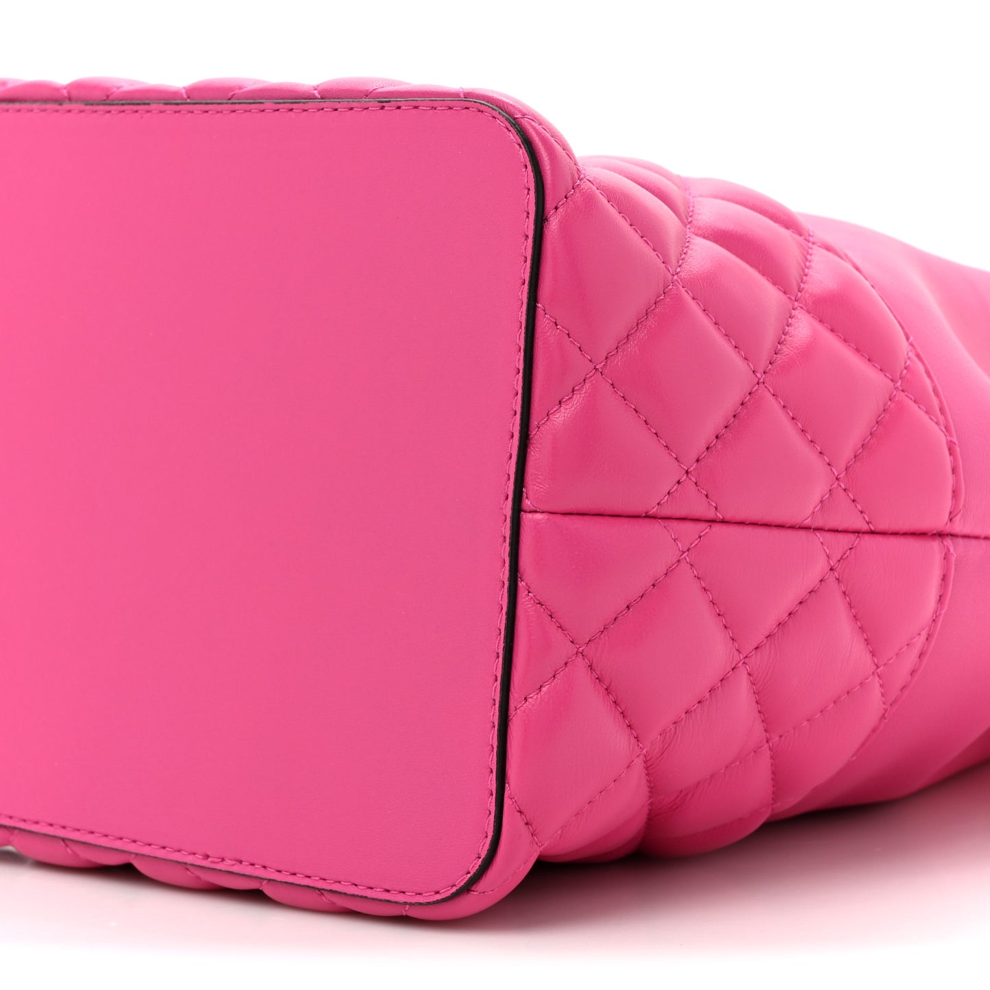 Nappa Quilted Medusa Top Handle Bucket Bag Fuchsia
