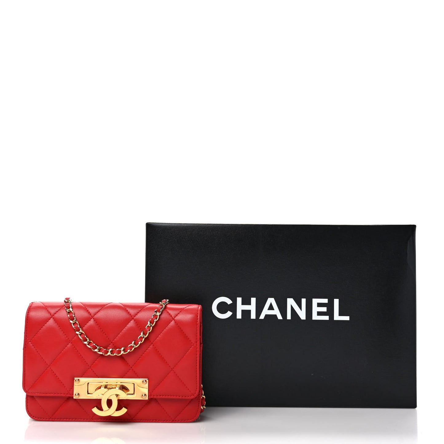 Lambskin Quilted Golden Class Wallet on Chain WOC Red