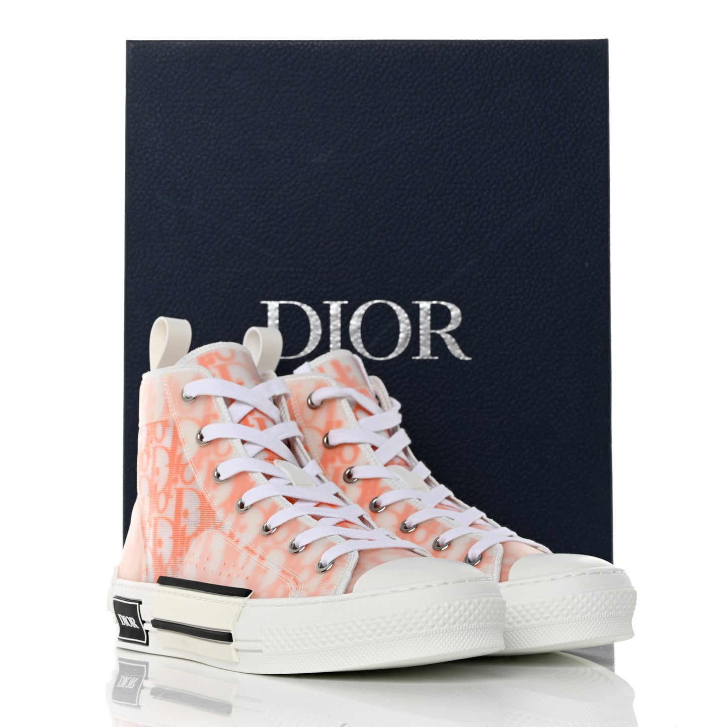 Technical Canvas Oblique Mens B23 High Top Sneakers 39 Orange White