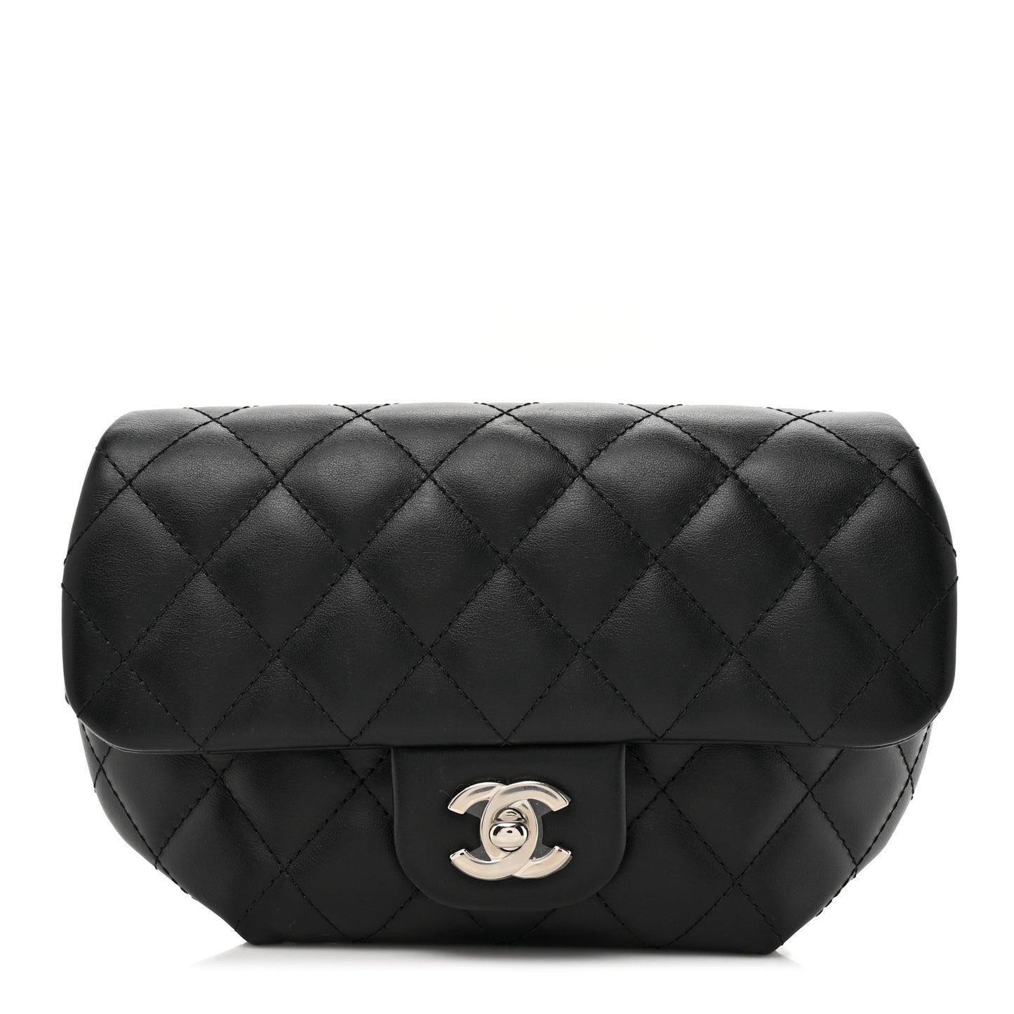 Calfskin Quilted CC Uniform Flap Belt Bag Black