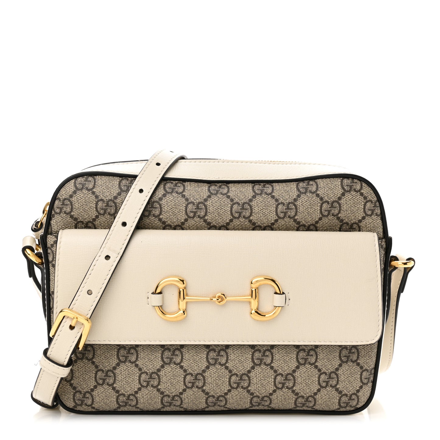 GG Supreme Monogram Small Horsebit 1955 Shoulder Bag Beige Mystic White
