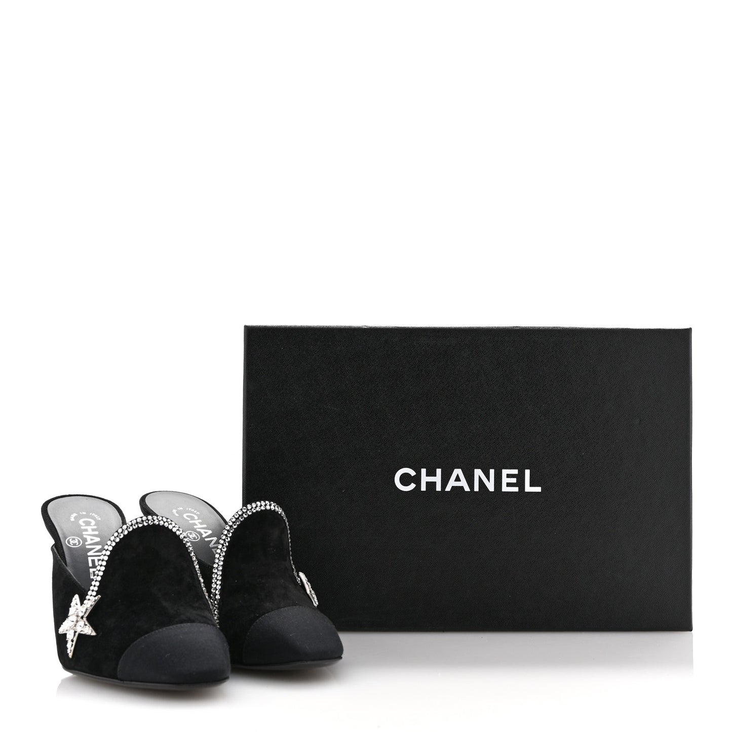 Suede Grosgrain Crystal Star Mules 37 Black