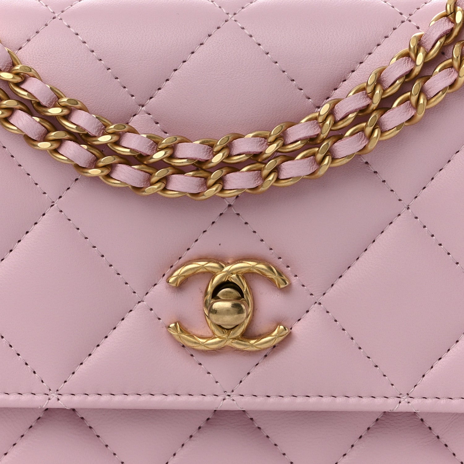 Chanel Lambskin Quilted Logo WOC Wallet On Chain Pink 9 of 17