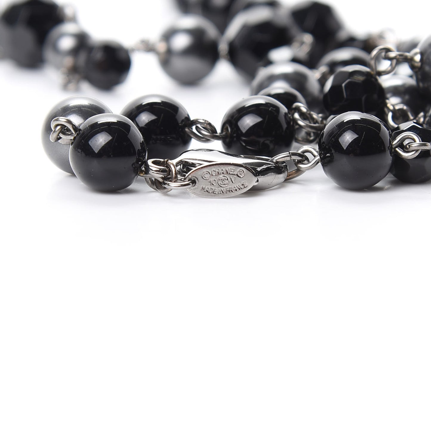 Ruthenium Pearl Beaded CC Long Necklace Black