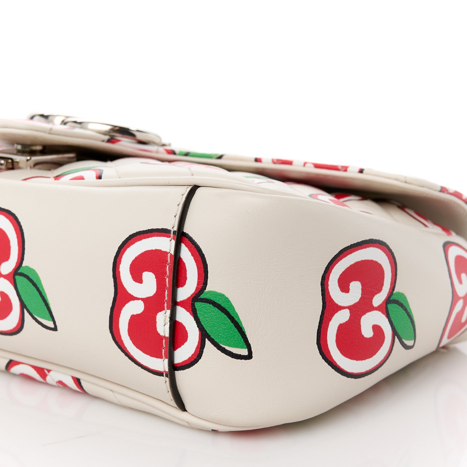 Gucci Calfskin Monogram Matelasse Diagonal GG Apple Small GG Marmont Shoulder Bag Ivory 11 of 11
