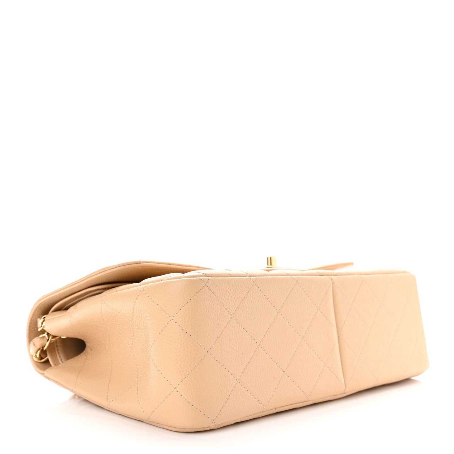 Caviar Quilted Jumbo Double Flap Light Beige
