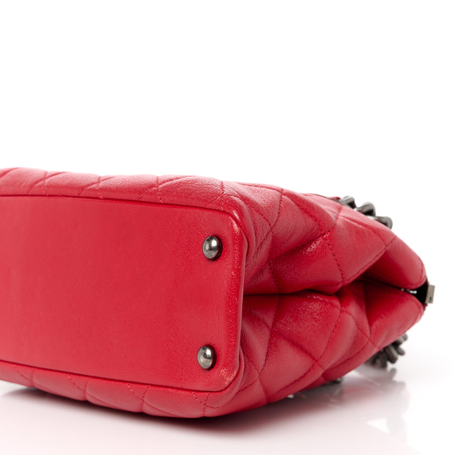 Shiny Sheepskin Quilted Small Shopping Tote Red
