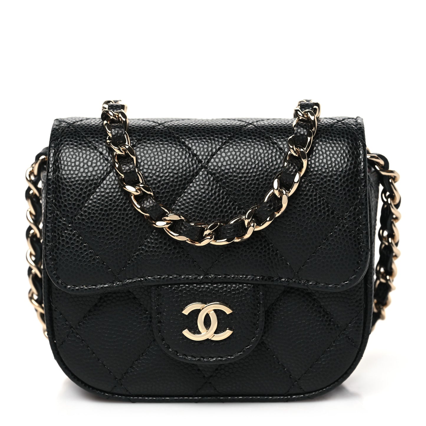 Caviar Quilted Mini Clutch With Chain Black