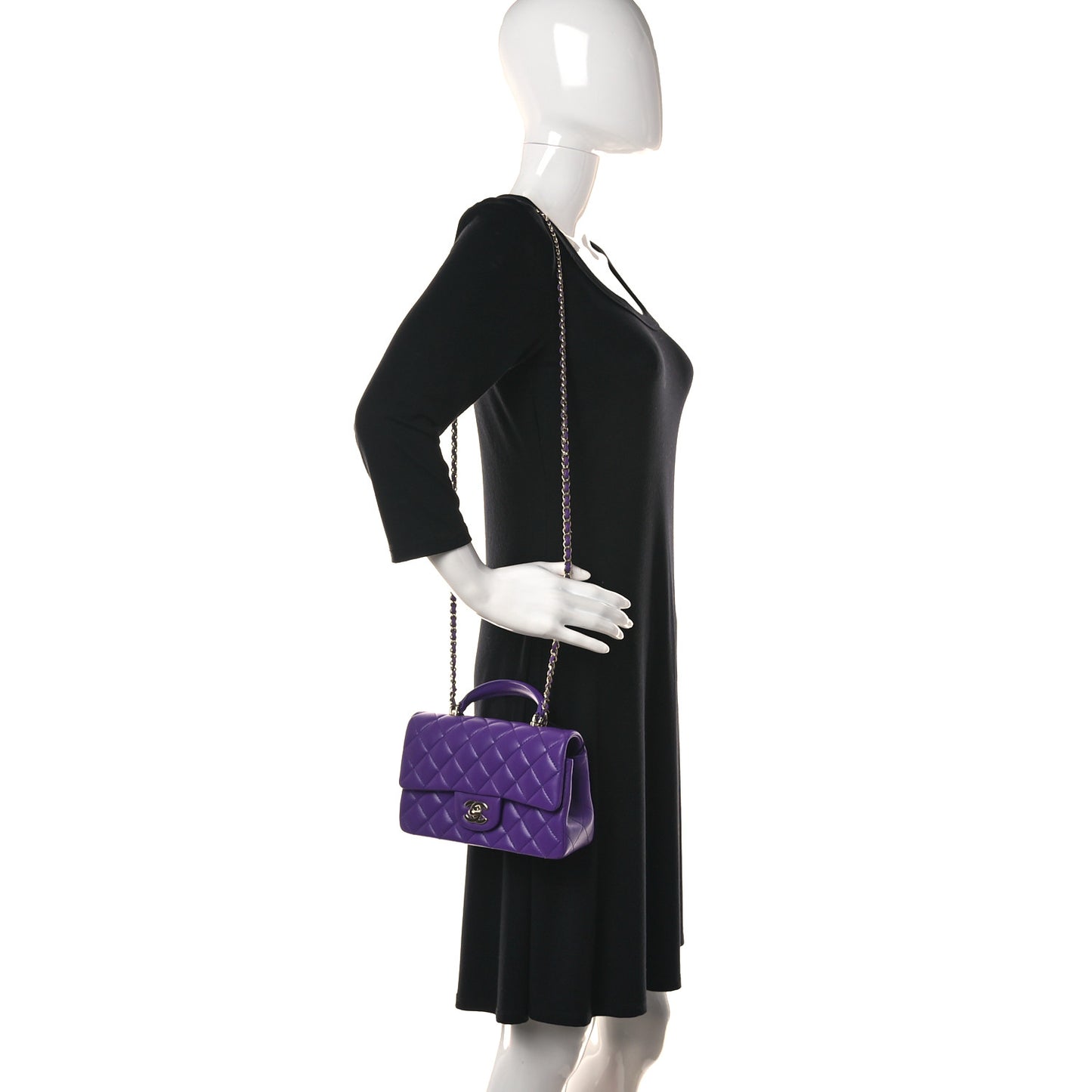 Lambskin Quilted Mini Top Handle Rectangular Flap Dark Purple