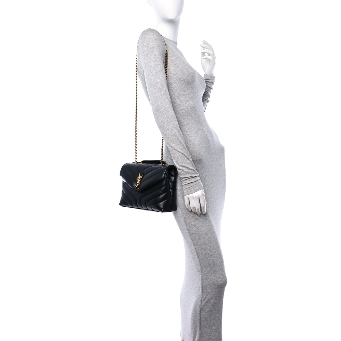 Calfskin Y Quilted Monogram Small Loulou Chain Satchel Black