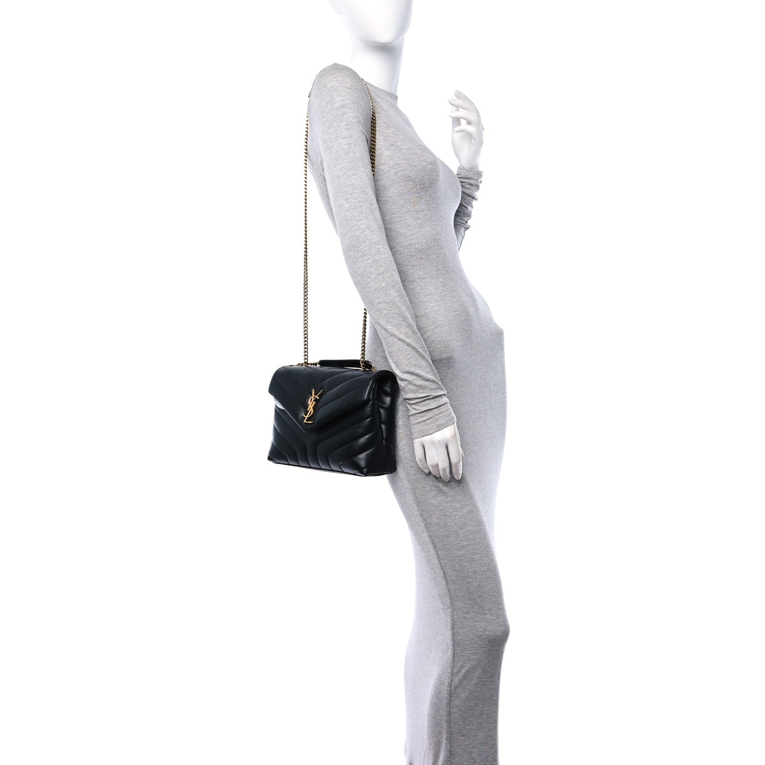 Saint Laurent Calfskin Y Quilted Monogram Small Loulou Chain Satchel Black 2 of 11