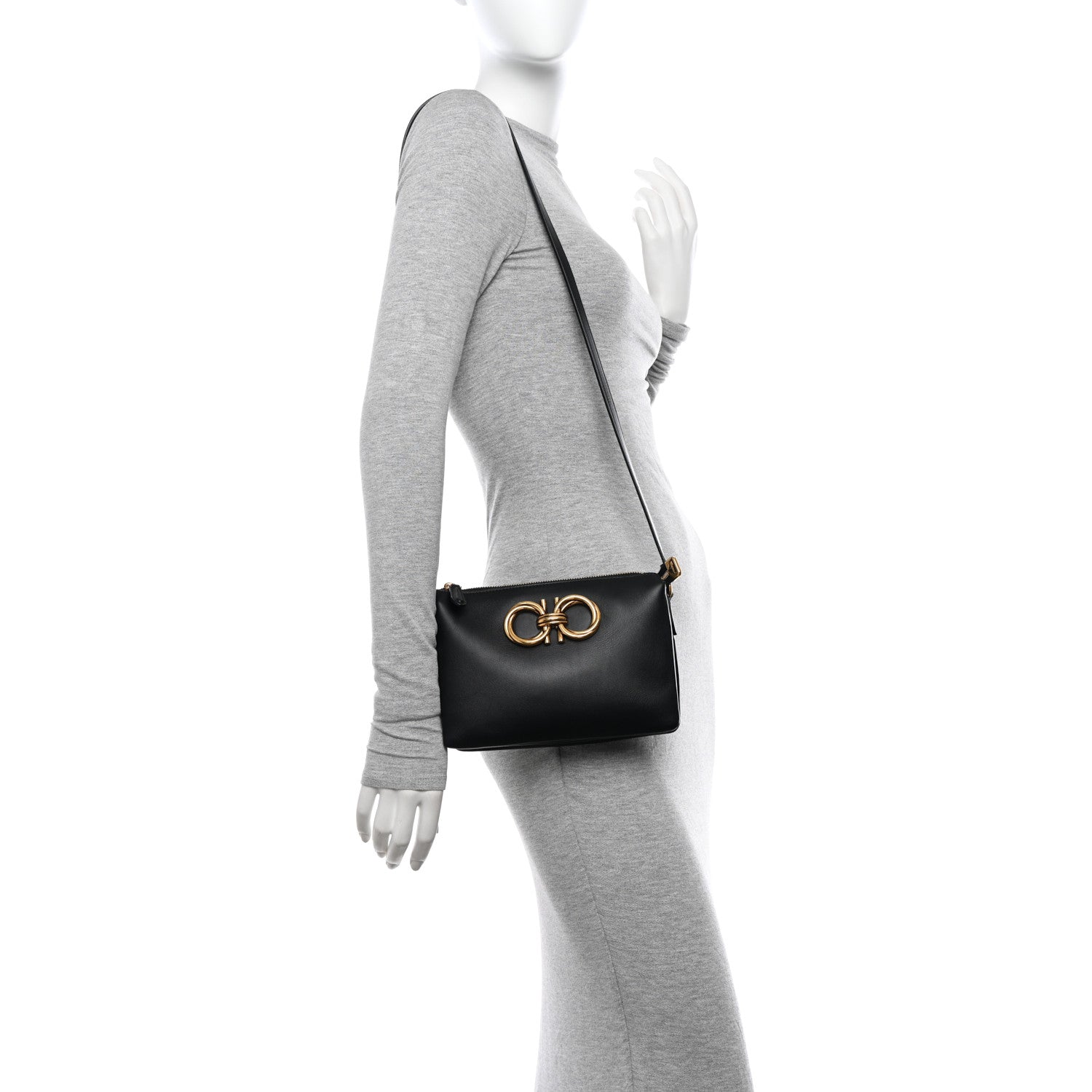 Salvatore Ferragamo Calfskin Trapezio Shoulder Bag Black 2 of 9