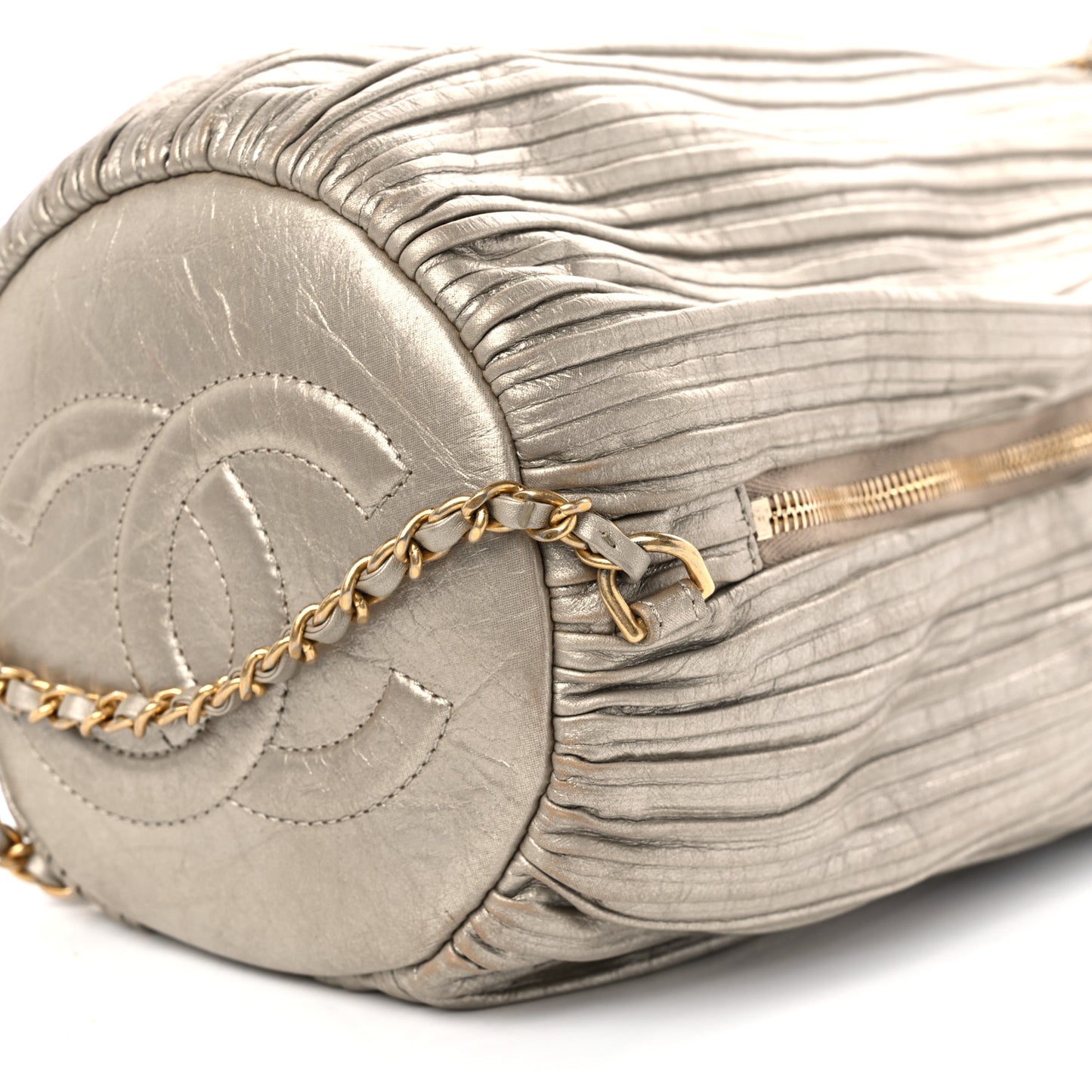 Iridescent Crumpled Calfskin Small Coco Pleats Backpack Gold