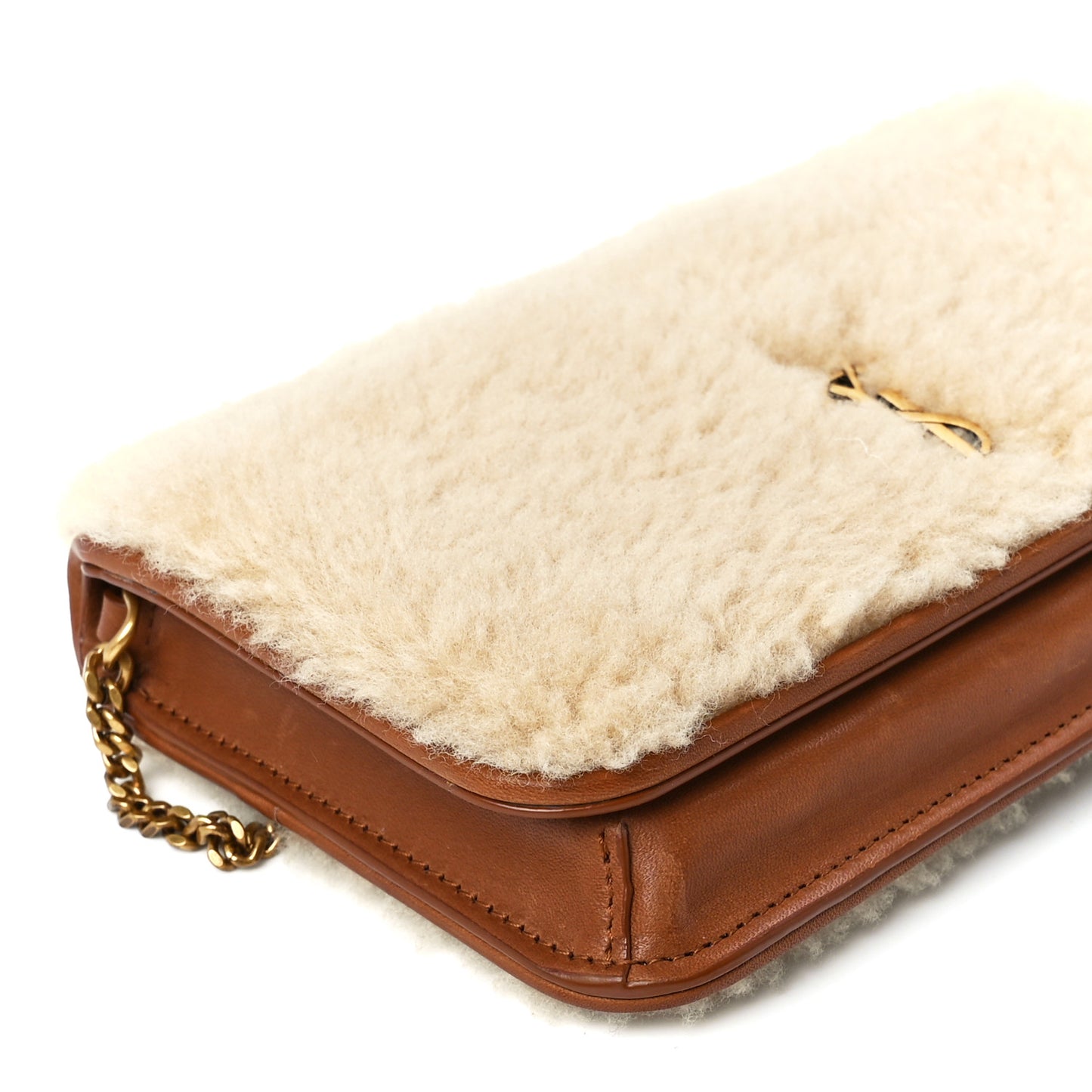 Shearling Monogram Phone Holder Crossbody Brown