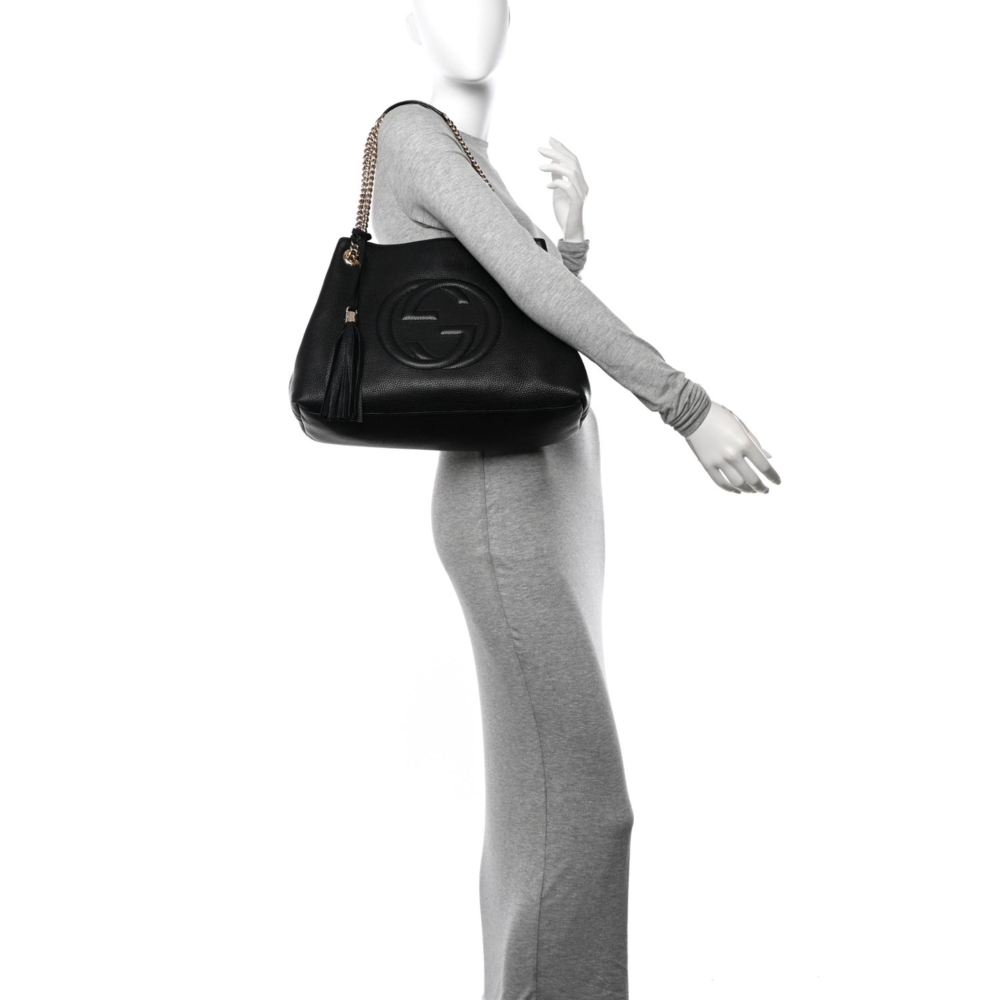 Pebbled Calfskin Medium Soho Chain Shoulder Bag Black