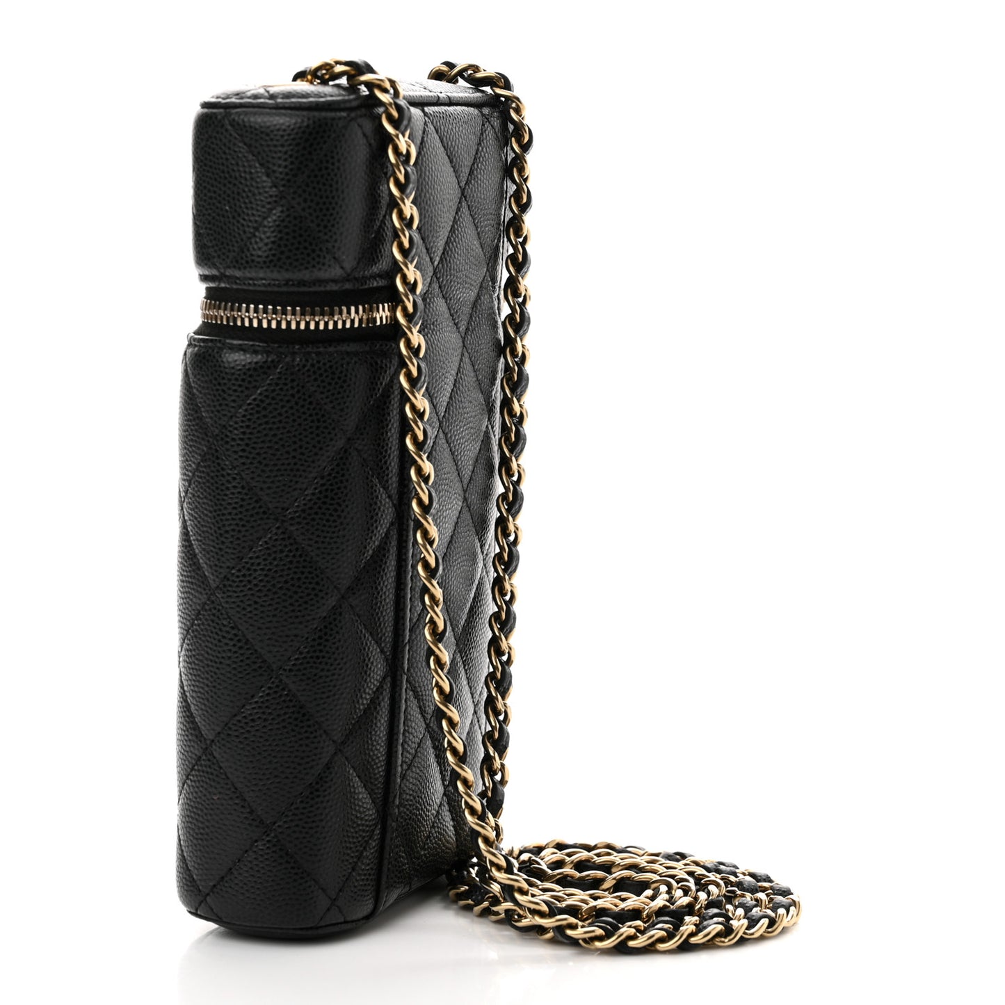 Caviar Quilted Phone Holder With Chain Black