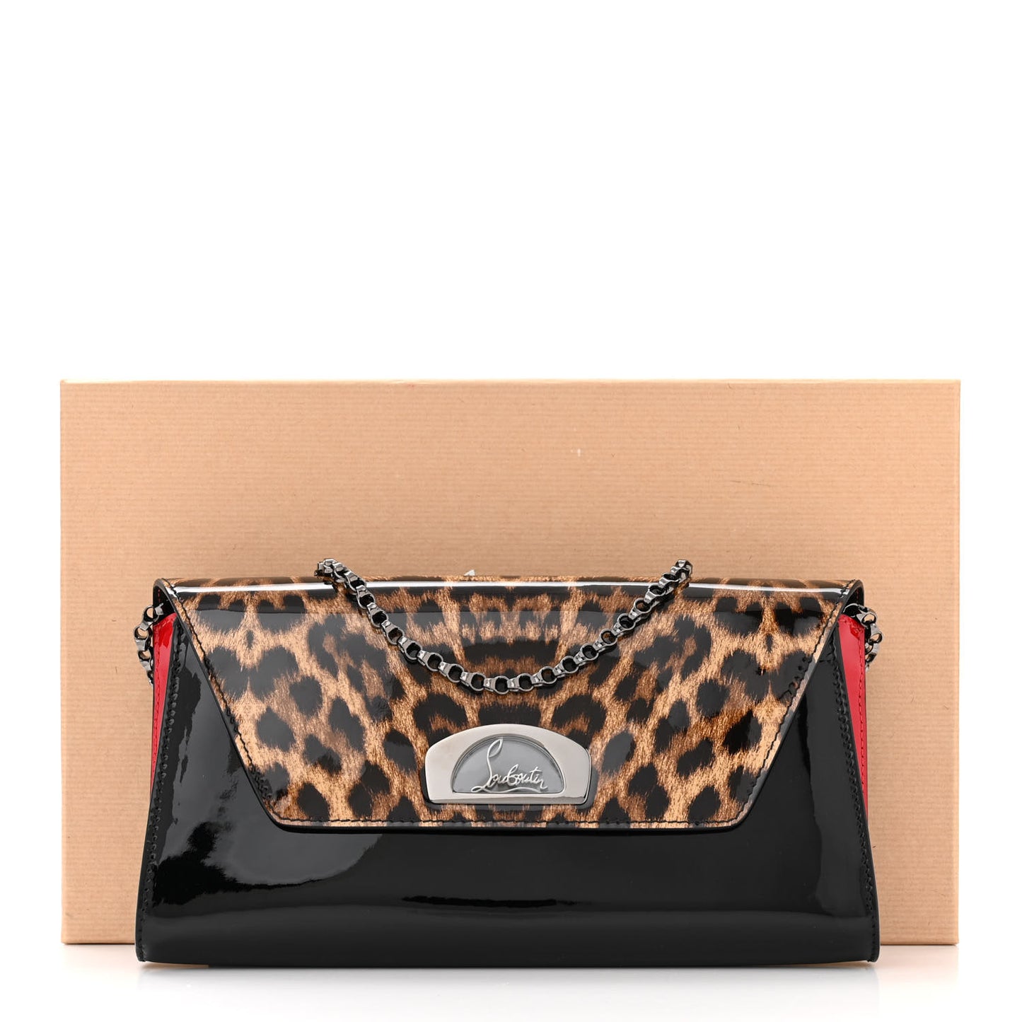 Patent Leopard Vero Dodat Clutch Black