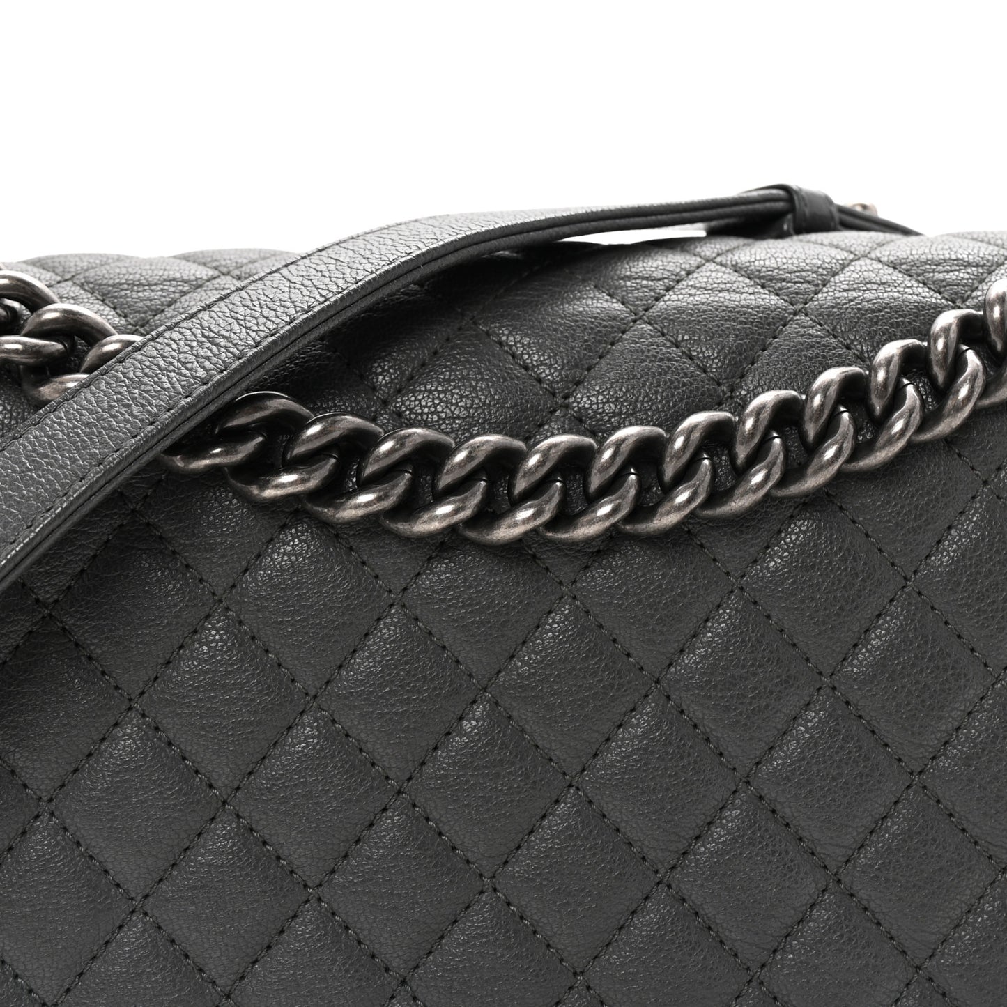 Goatskin Patent Quilted New Medium Boy Flap Grey