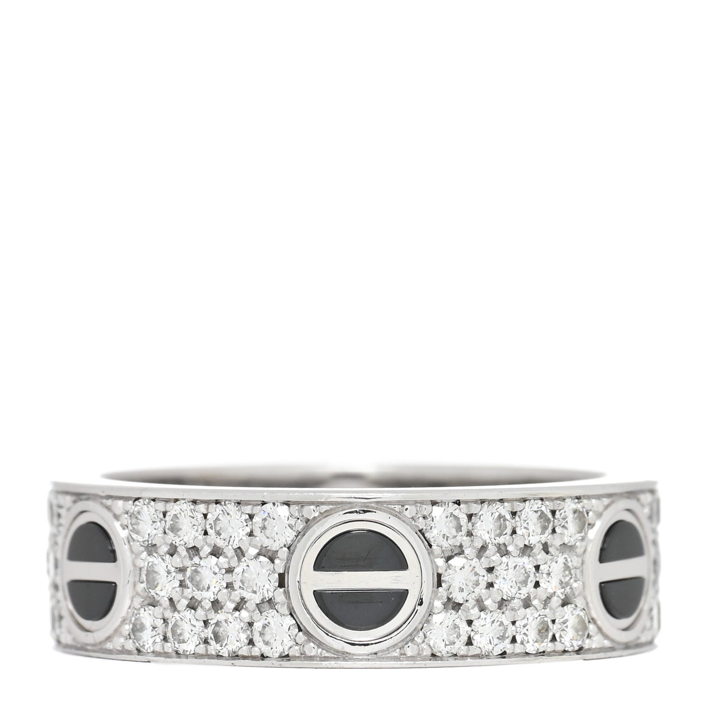 18K White Gold Diamond Ceramic LOVE Paved Ring 57 8