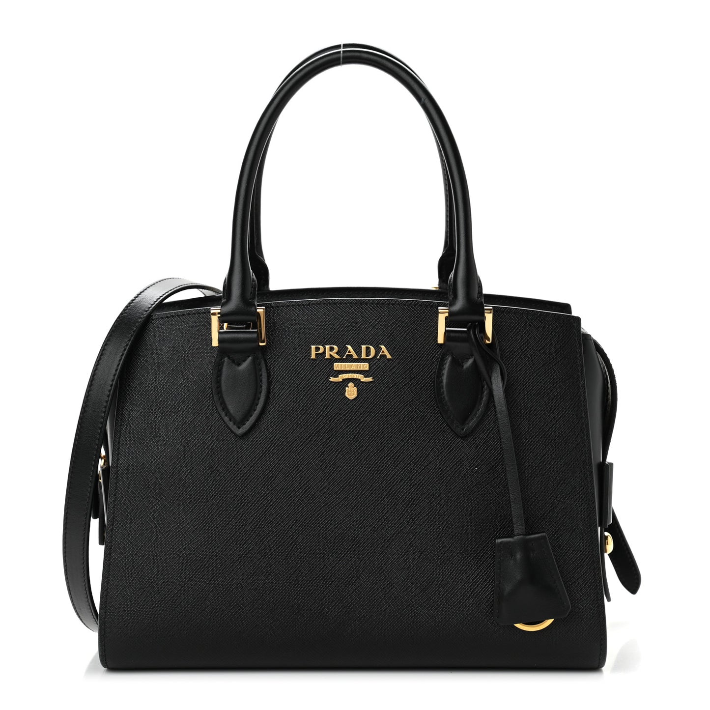 Saffiano Soft Calfskin Double Handle Satchel Black