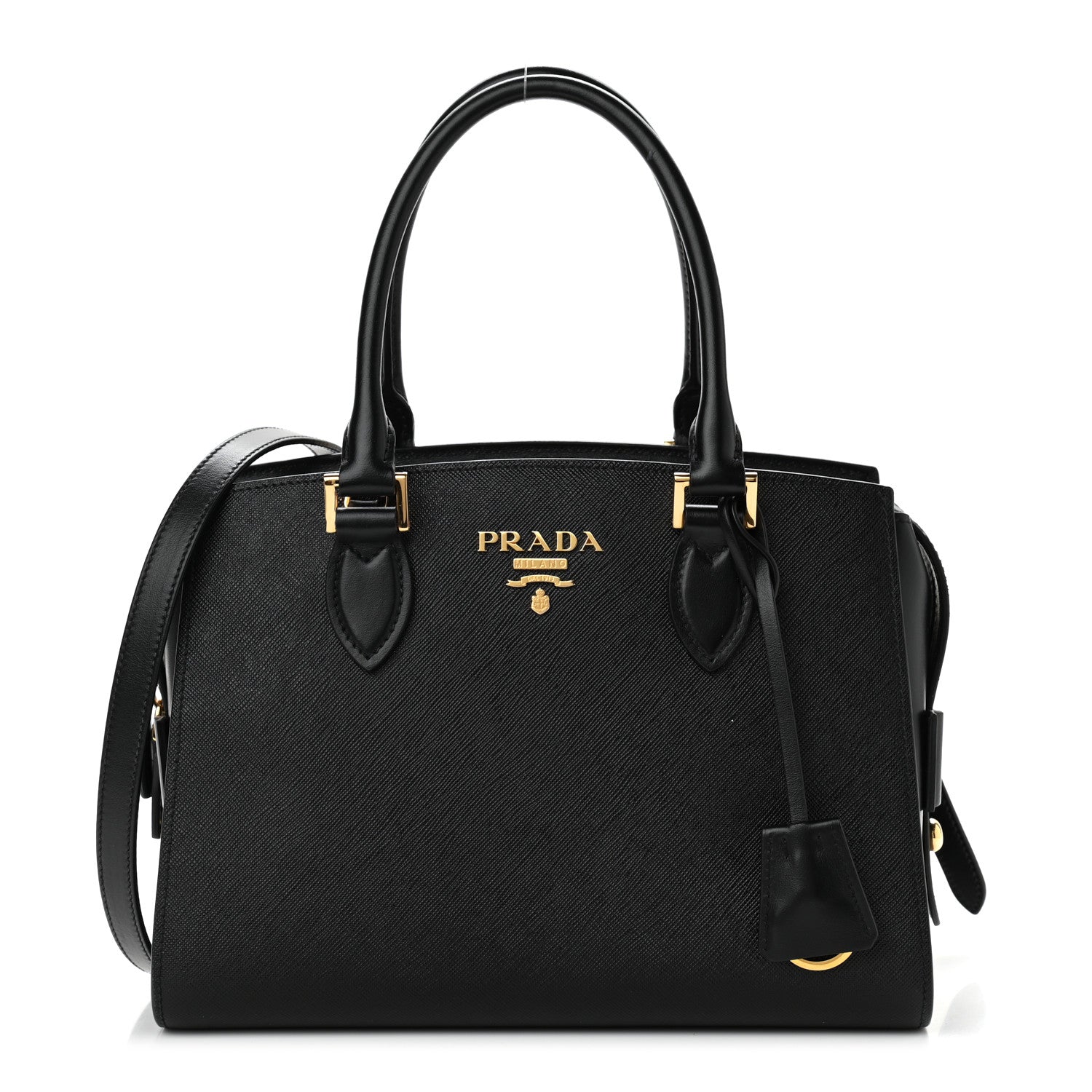 Prada Saffiano Soft Calfskin Double Handle Satchel Black 1 of 10
