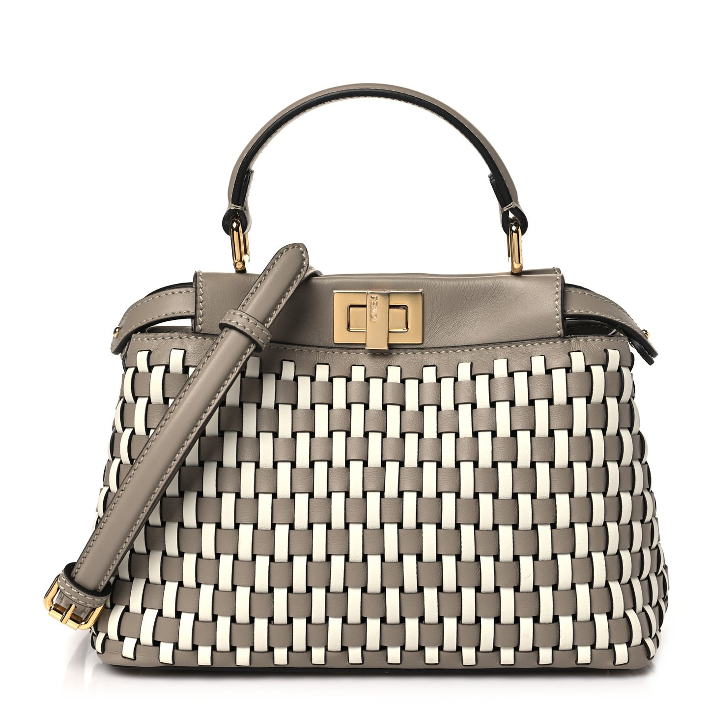 Calfskin Woven Mini Peekaboo Iconic Satchel Tortora