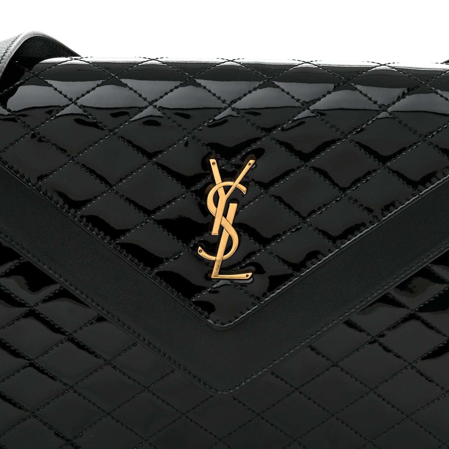 Calfskin Quilted Lacquered Gaby Satchel Black